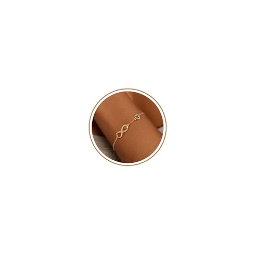 ZHESHY Infinity Birthstone Bracelets for Women Gold Charm Bracelets Non Tarnish Dainty 14K Gold Plated Heart Love Bracelets Birthday Jewelry Valentines Day Gifts for Anniversary Wife Girlfriend Her
