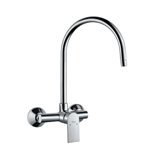 Image of Jaquar Wall Mounted Single Lever Sink Mixer with Swinging Spout on Upper Side, Connecting Legs & Wall Flanges, Stylish & Durable Faucet for Kitchen & Bathroom, Sliver, Chrome Finish