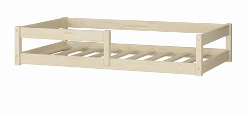 KOBI Lit d'enfant 120x60 cm, avec Tringle - Lit de Sol Nordi en Bois de pin Naturel