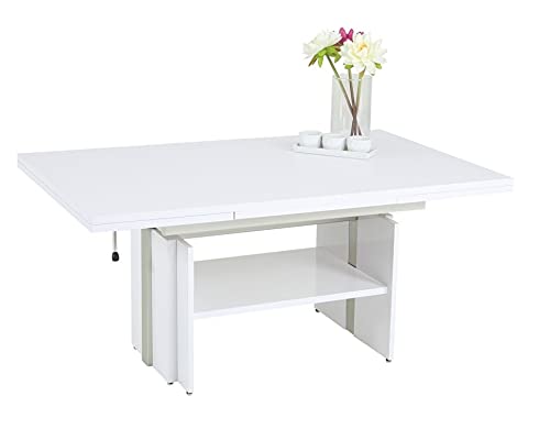 Couchtisch Jerome, Dekor Weiß matt, ausziehbar und höhenverstellbar, mit Lift, 110x68x53cm Cover