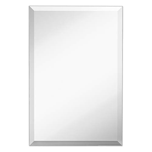 Hamilton Hills 16×24 inch Frameless Rectangular Mirror | Small Polished Glass Core Back, Lightweight Vanity Mirror | Beveled Bathroom Mirrors for Wall | Hanging Horizontally or Vertically Gym Mirror