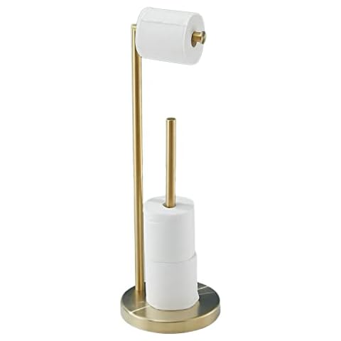 Toilet Paper Roll Holder Stand, NEWRAIN Bathroom Free Standing Toilet Tissue Paper Roll Holder Stand with Reserve Function,Brushed Gold Cover