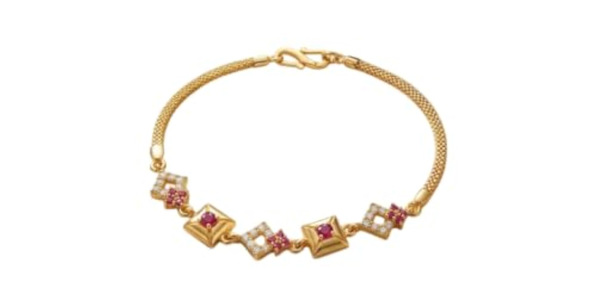 Women's Geometric Golden Ruby CZ Bracelet, Brass Copper Alloy