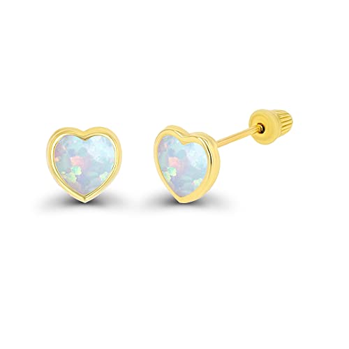 Solid 14K Gold Hypoallergenic 4mm Heart Shaped Birthstone Polished Bezel Screw Back Stud Earrings2