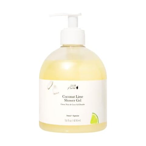 100% PURE Coconut Lime Shower Gel Natural Foaming & Hydrating Body Wash - Deeply Moisturizing Gentle Soap Cleanser for All Skin Types, Even Sensitive - Gluten-Free - 16 Fl Oz Cover