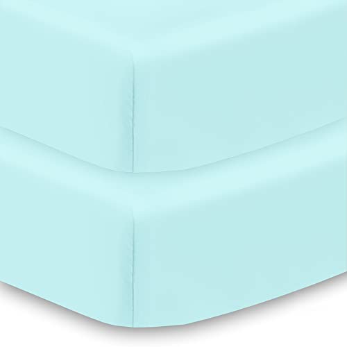 BreathableBaby All-in-One Fitted Sheet & Waterproof Cover, for 52" x 28"/132 x 71 cm Crib Mattress, Aqua (2-Pack)