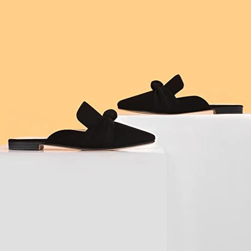 MUSSHOE Mules for Women Comfortable Pointed Toe Backless Slip-on Slides Loafer Flats with Knot,Black 11 | Image 3