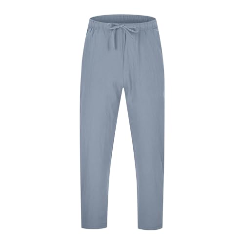 Men's Linen Pants Casual Drawstring Waist Breathable Lightweight Linen Pants Baggy Straight-Legs Trouser with Pockets2