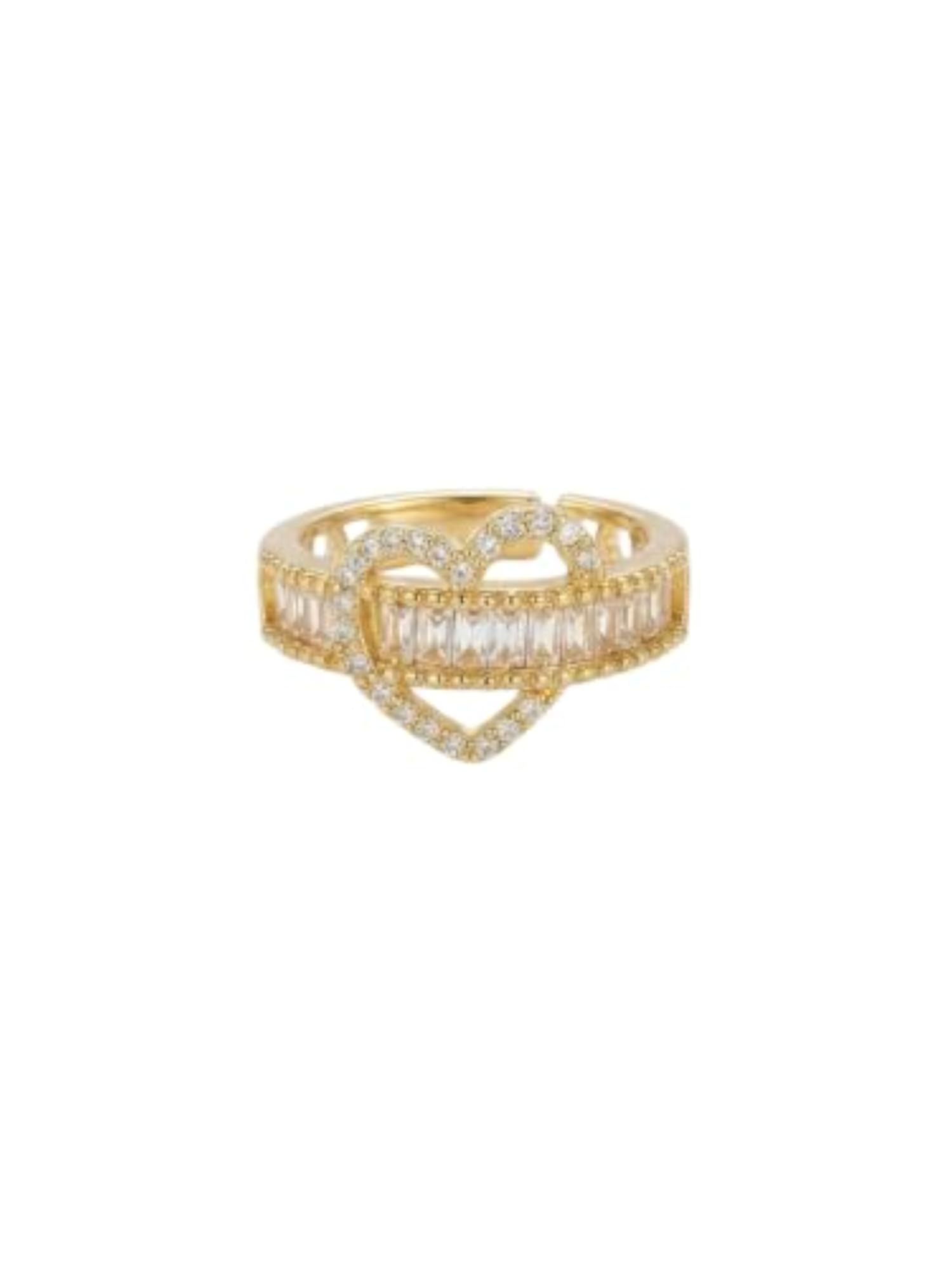 Women's Gold Tone Heart Shape Adjustable Ring, Cubic Zirconia