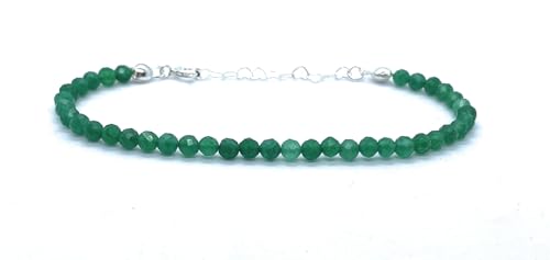Pulsera de jade verde natural de 4 mm, plata de ley 925, ajustable de 16 cm a 19 cm