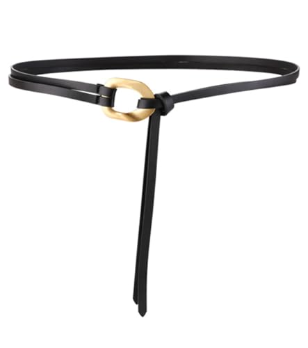 Women Genuine Leather Tie Belt Gold Buckle Double Strap Belts