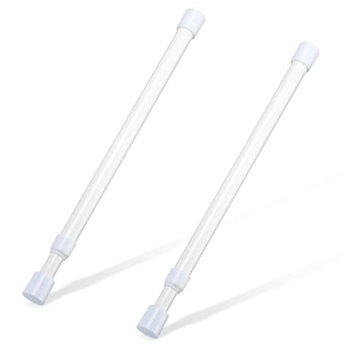 2 Pcs Small Tension Rod 12-20 inch Spring Rod, Tension Rod Spring Tension Rod, Small Tension Curtain Rod, Short Thin Tension Rod, Mini Tension Rods for Closet, Cabinets, Cupboard, Drawers, White