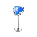 Hoisy Pendientes Nariz Mujer Titanio G23 18G 1.0x12mm, Corazón con Ópalo, Piercing Nariz Mujer Plata Azul