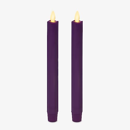 Image of Luminara - Flameless Battery Operated Taper Candle - Purple - Pack of 2-1x9.75 - LED Flickering Flame - Realistic Safe for Home Kids and Pets