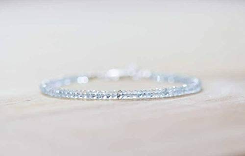 Aquamarine Bracelet, Delicate Beaded March Birthstone Jewelry, Sterling Silver Platedor Rose Gold Filledfilled Filled, Elastic Stretch Bracelet 3-3.5Mm 7 Inches By Gemswholesale #TOP1