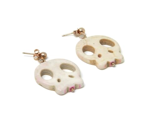 Boucles d'oreilles tête de mort en argent 925 plaqué or rose 24x26mm