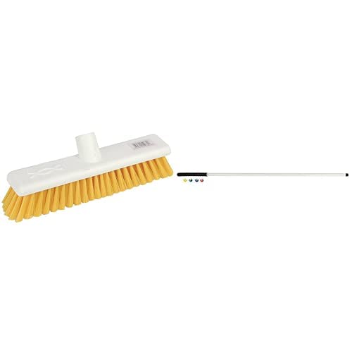 Jantex Soft Hygiene Broom Yellow - 300mm 12" & Jantex Clipex Handle with Colour Clips - 1371mm 54"