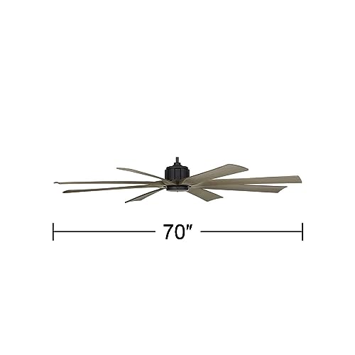 Possini Euro Design 70\" Defender Industrial Rustic Indoor Outdoor Ceiling Fan with Remote Control Matte Black Weathered Oak Damp Rated for Patio Exterior House Home Porch Gazebo Garage Barn Roof