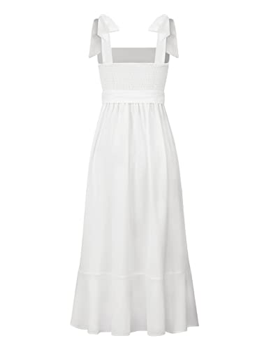 Pasgreson Women's Square Neck Elegant Bridesmaid Dresses Ruffle Split Formal Midi Dress Cocktail Party Wedding Guest Dress White Xl #TOP6