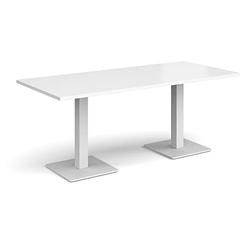 Image of Mr Office Brescia rectangular dining table with flat square white bases 800mm deep, White, 1800
