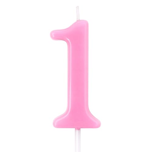 Dollet Pink Birthday Candle for Smash Cake Cupcakes, Number 1