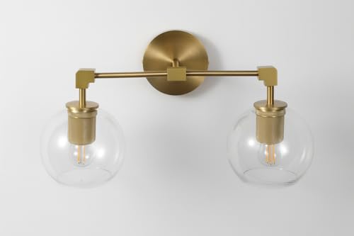 Image of 2 Light Brushed Gold Vanity Light with Clear Glass Shades Modern Vanity Light for Bathroom (Bulb Included)