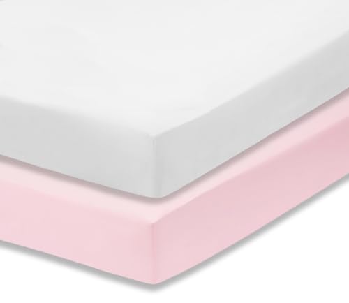 Image of Everyday Kids 2-Pack Fitted Crib Sheets, 100% Soft Breathable Microfiber Baby Sheet, Fits Standard Size Crib Mattress 28in x 52in, Pink Nursery Sheet and White Nursery Sheet