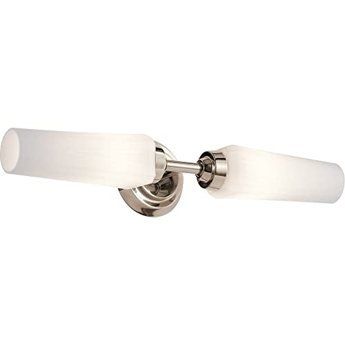 Image of Kichler Truby 2-Light Bathroom Vanity Light Fixture with Satin Etched Cased Opal Glass in Polished Nickel, Modern Wall Mount Light for Mirror (19.75 x 4.5 x 4.5), 45887NI