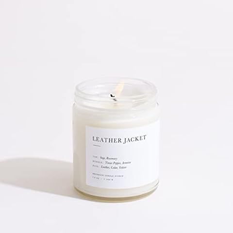 Brooklyn Candle Studio Leather Jacket Jar Candle - Luxury Scented Candle, Vegan Soy Wax, Hand Poured in The USA, 50 Hour Slow Burn Time - 7.5oz Cover