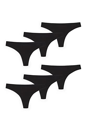 C&A Damen String Unterwäsche Baumwolle 6er Pack|Multipack schwarz M