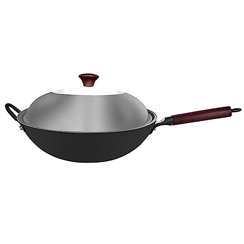 Wok de acero carbono tradicional con mango de madera y acero miniatura 1