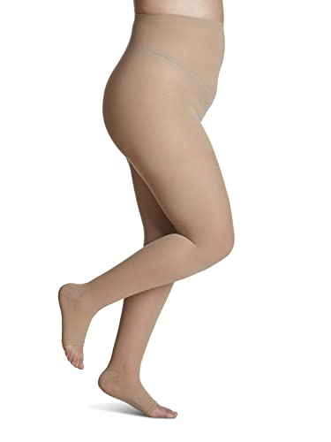 Image of SIGVARIS Women's Style Sheer 780 Open Toe Pantyhose 15-20mmHg - Warm Sand - Large Short