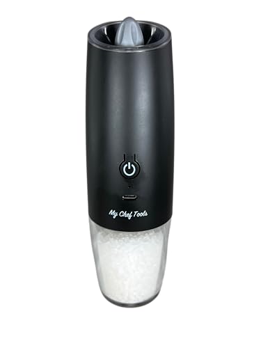 MY CHEF TOOLS Rechargeable Electric Salt and Pepper Grinder Set, Automatic Activation, LED Light, USB-C, 2 Pack, Black