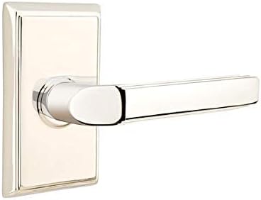 Emtek Juego de paso, roseta rectangular, palanca Milano (mano derecha, níquel pulido)