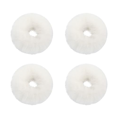 サムコス シュシュ 髪飾り ブラック/ピンク/ホワイト ヘアゴム ボリューム ヘアゴム ファー ファーボール ヘアーバンド ヘアアクセサリー 大人 髪飾り シュシュ セット (白色の二組のセット)