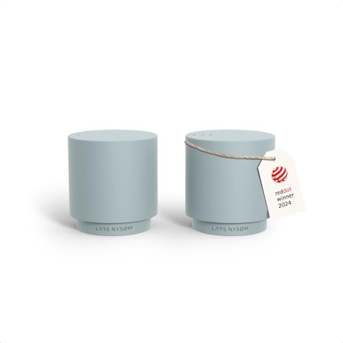 Image of LARS NYSOM Mini Salt and Pepper Shakers Set | Stainless Steel Salt and Pepper Shakers with Modern Minimalist Design, Easy Refill, Small Size (Sky Blue)