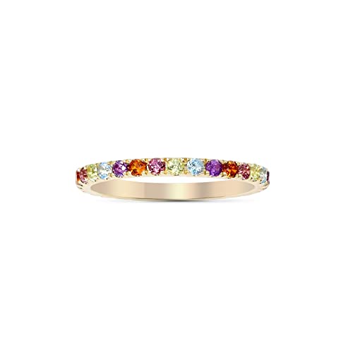 14K Yellow Gold Genuine Multicolor Gemstone Eternity Band Ring2