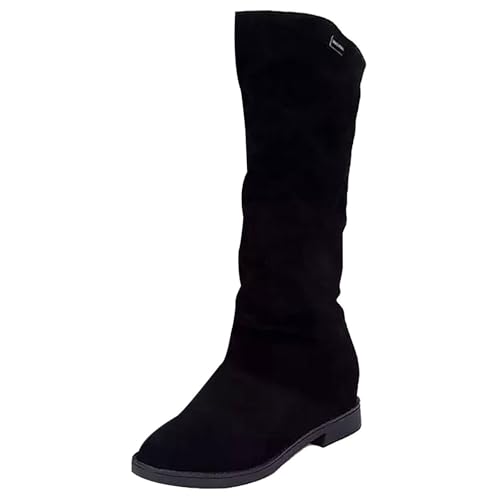 cfpqv Botas largas de ante para mujer, planas, antideslizantes, de invierno, informales, antideslizantes, resistentes al viento, elegantes, vintage, Negro , 36 EU