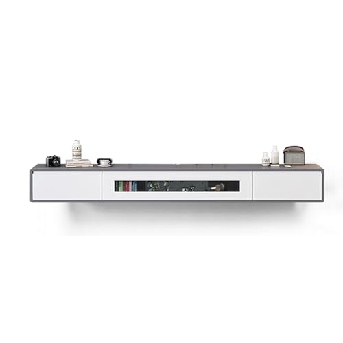 Meuble TV flottant bicolore en bois de 160 cm avec porte de rangement suspendue