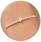 Gold Heart Tennis Bracelet for Women - 14K Gold Plated Heart Cubic Zirconia Link Bracelet, Adjustable Dainty Minimalist Design, Trendy Anniversary Birthday Christmas Jewelry Gift for Her