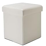 Simplify Folding Storage Ottoman, Toy Box Chest, Faux Leather,Tufted Padded Seating, Bench, Foot Rest, Stool, Single, Ivory