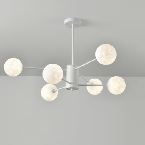 Lámpara de araña moderna de mediados de siglo de 8 luces, luz de techo con forma de luna de leche blanca, montaje semiempotrado, LED, colgante nórdico de burbujas para dormitorio, comedor, cocina, is