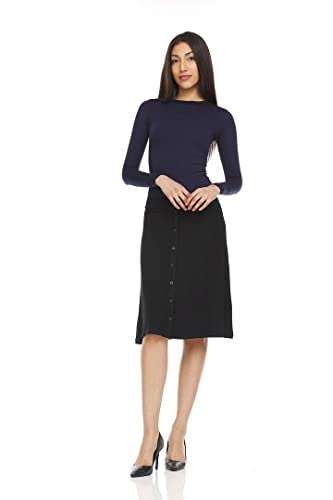 Womens Ribbed A-Line Skirt w/Buttons - BK-JH2533