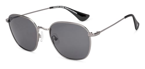Image of Vincent Chase By Lenskart | Silver Grey Solid Full Rim Round | Branded and Stylish Sunglasses | Polarized and 100% UV Protected | Men & Women | Medium | VC S18314