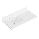 ARIEL 43 inch Bathroom Vanity top with Sink, 1.5 Inch Thick Miter Edge White Quartz top, Left Offset Vanity top with Rectangle Porcelain Sink, Includes Backsplash