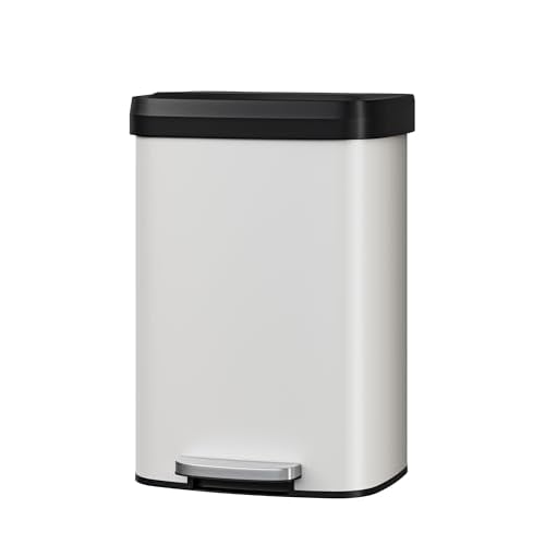 Garvee 13 gal / 50 L Metal Trash Can with Lid, Large Garbage Can for Kitchen, Rustproof Step-on Kitchen Metal Trash Bin with Liner Rim, Rear Handle, S