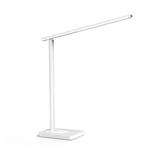 White Jelly - Lámpara Escritorio LED, con carga de móvil inalámbrica y USB (5V,1A), 4 modos, 4 niveles de brillo, brazo flexible