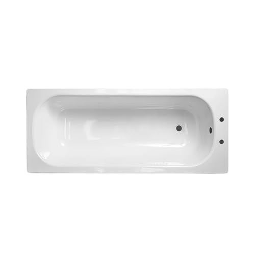 Nes Home 1600 x 700mm Steel Enamel Bath, 2 Tap Holes & Pre-drilled Waste Hole