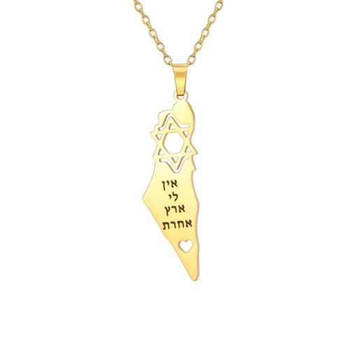 Pendentif étoile de David carte Israël Palestine : le collier bijoux juifs qui ne ternit pas