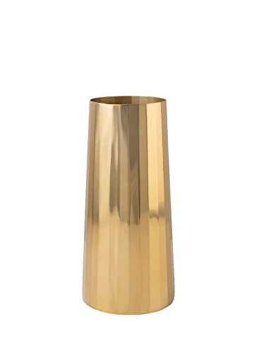 Serene Spaces Living Large Gold Cylinder Metal Vase, Elegant Flower Vase for Wedding, Anniversary, Event, Home Decor, Table Centerpiece for Coffee Table, Dining Table, Countertop, 4.25" Dia & 9" Tall